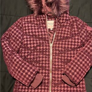 Juicy Couture Kids Houndstooth Jacket - Burgundy